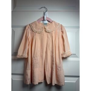 Vintage Best & Co Liliputian Bazaar Peach Embroidered Lace Baby Robe France Silk